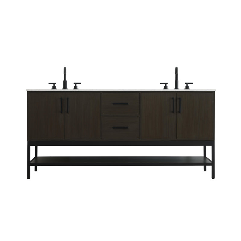 72 inch Double Bathroom Vanity, Mocha Brown