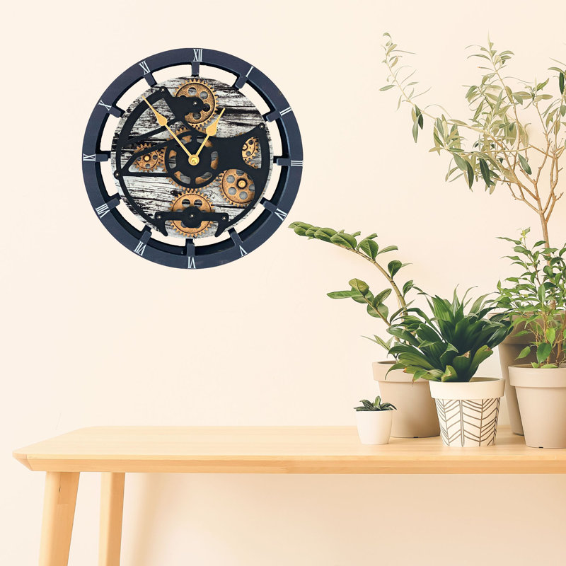 Desk wooden Clock Round 10 inches with Real Moving Gears (Transformable into a Wall Clock - detachable base) Canada Collection