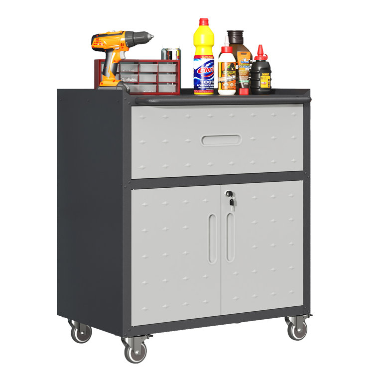 Ishia 29.5” W Metal Garage Storage Cabinet with Adjustable Shelves - Durable Tool Cabinet.