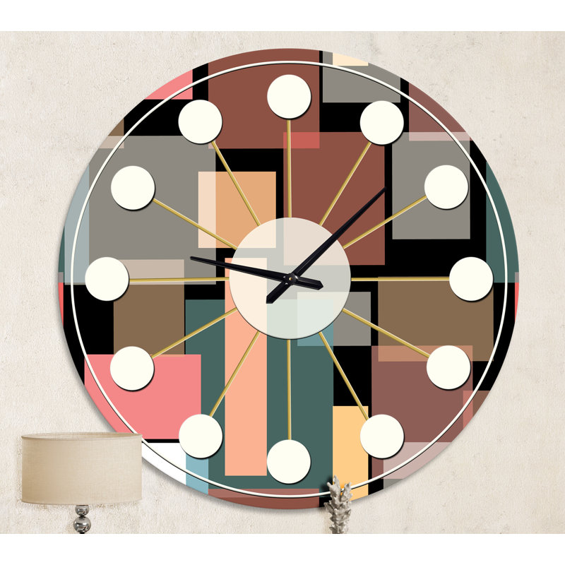 Retro Square Design II - horloge murale moderne Mid-Century, Moyenne