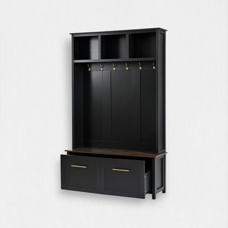 Hall Tree 47.2'' Wide with Bench and Shoe Storage, Black