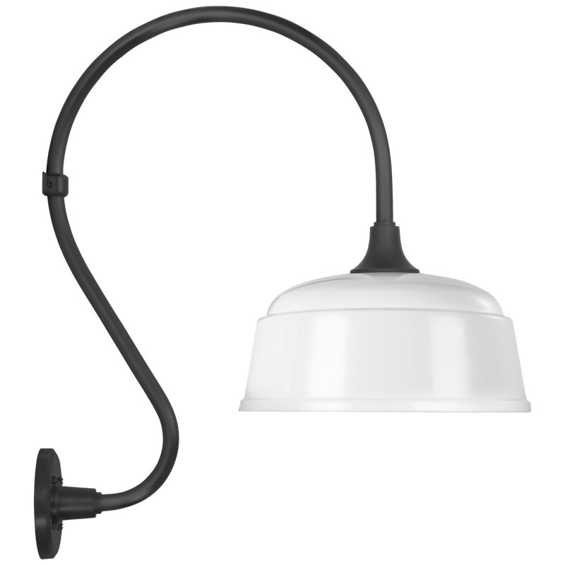 Thomas O'Brien, "Academy 15" Larrabee Barn Light in Matte Black with 12.5" Rockhouse Shade, 24" H x 12.5" W x 12.5" D, White