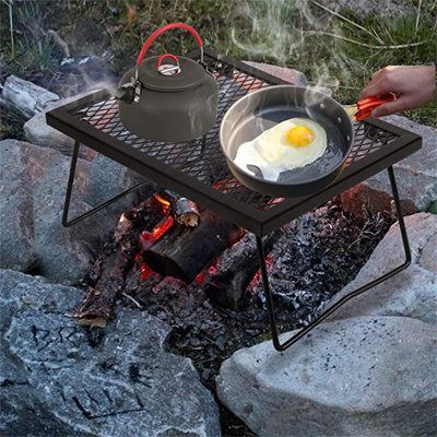 Folding Campfire Grill Grate with Steel Mesh, Portable Fire Pit Grill