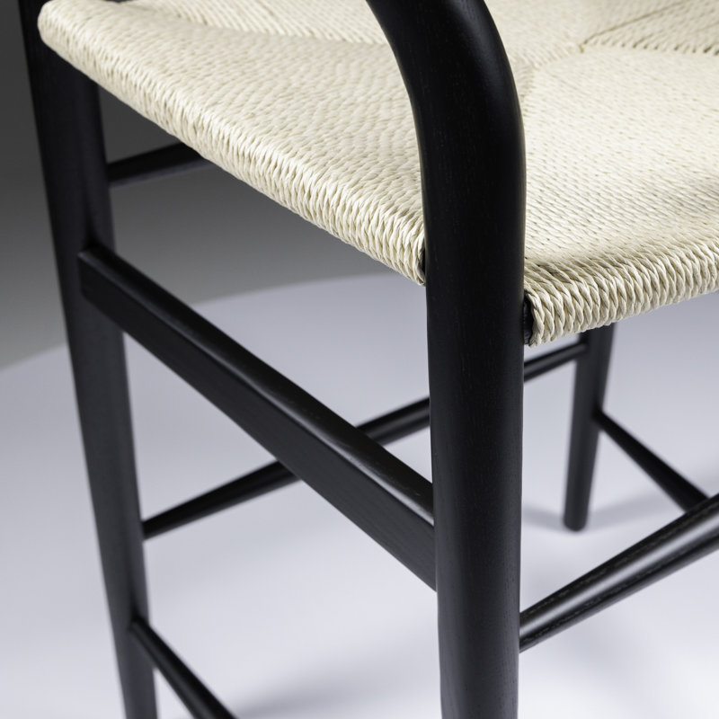 Leonidas Counter Stool with Solid Wood Frame, Black