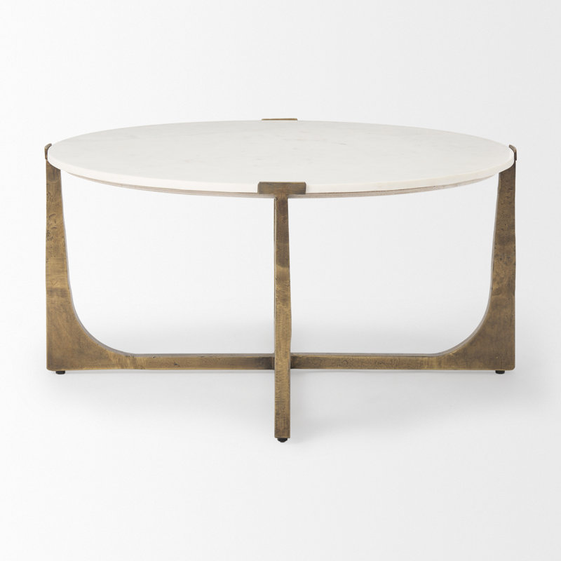 Solid Wood Top Single Coffee Table, White, Marble