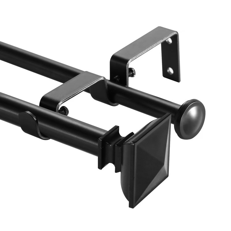 Signorelli Adjustable 0.63'' Double Curtain Rod, Black, 0.63" H x 84" x 0.63" D