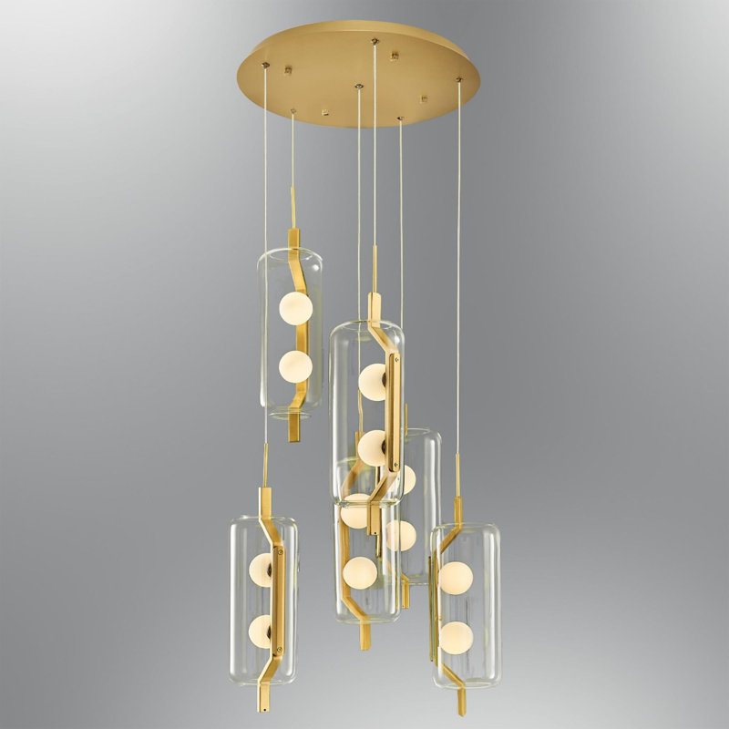 Cassen Elegant Yellow Chandelier, Metal Body, 17.7 in Diameter x 47.2 in Height | 12 x 1.5W G4 Bulbs Included, 3000K Warm Light, 600 Lumens | Adjustable Length for Dining Room, Living Room, & Modern Home Decor