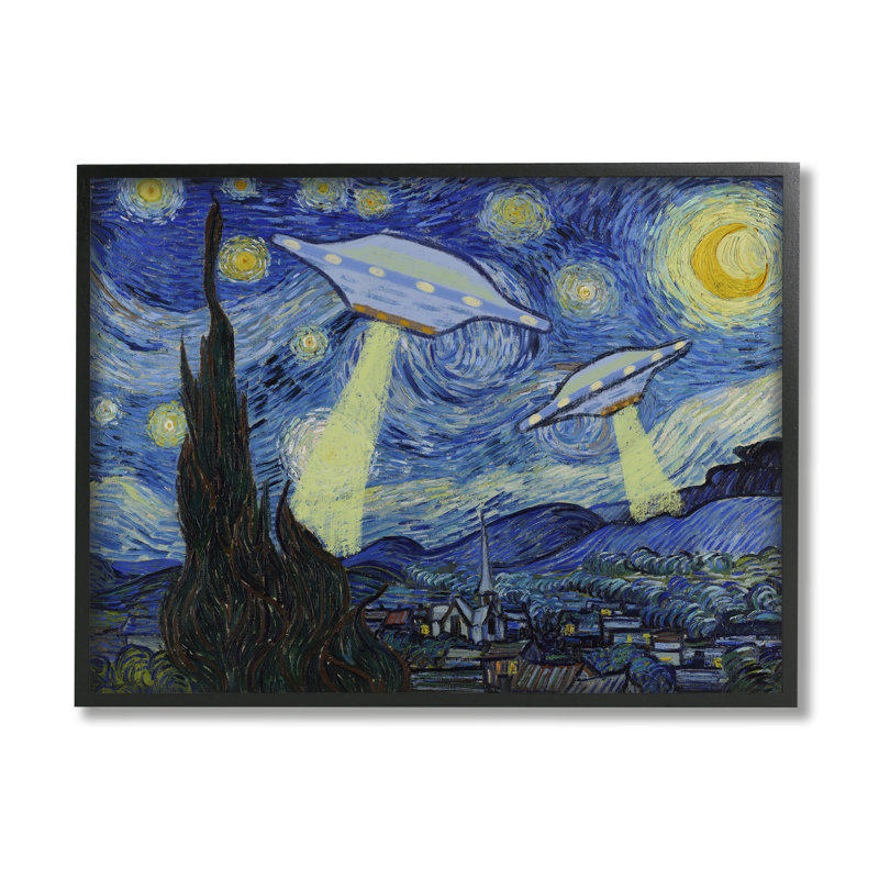 OVNI exotiques classiques par Lil 'Rue, H 20 po x l 16 po x P 1,5 po, Giclée encadrée noir minuit