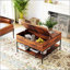 Table basse à plateau relevable Farmhouse avec hauteur réglable et rangement, centre multifonctionnel pour la famille avec compartiment caché et 3 tablettes