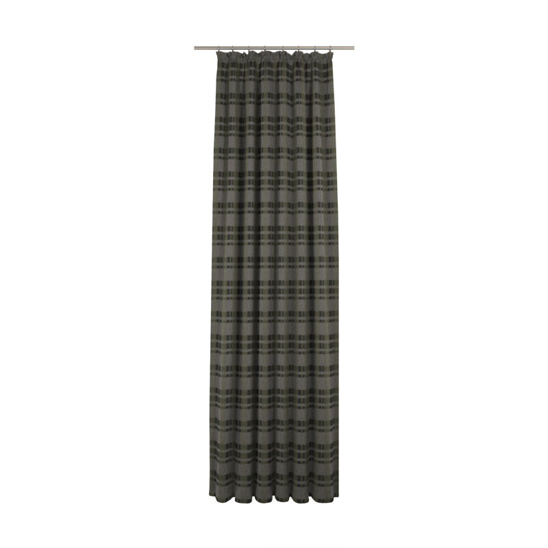 Devore Pencil Pleat Room Darkening Curtain, 125cm H x 65cm W, Green/Grey/Black