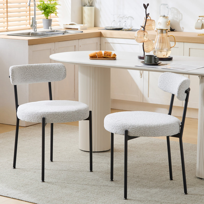 Charlae 49cm H Fabric Upholstered Metal Side Chair in Cream