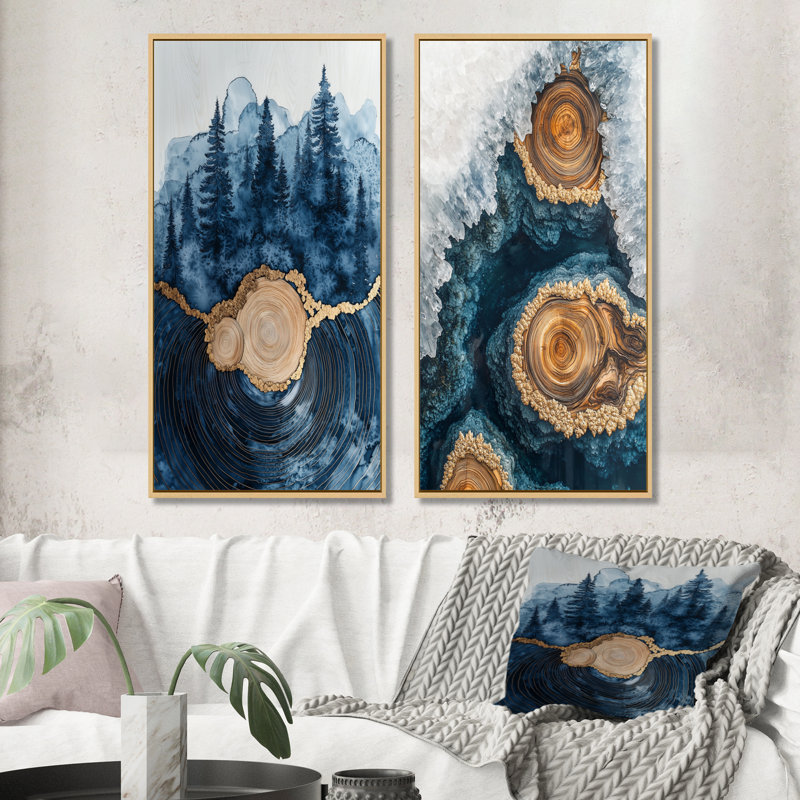 La forêt, veine de verre de cristal III, collection d'art mural 2 pièces, H 32 po x l 33 po, Cadre crème crème