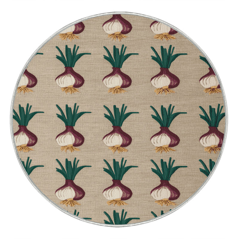  Tapis lavable avec légumes et échalotes, Rond 3 pi