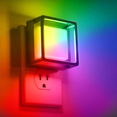 Transparent Flared Cylinder Metal Plated Plug-In Night Light With Light Sensor, 1600K Amber, Sliding