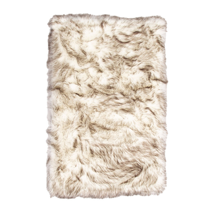 Carignano Handmade Shag Ivory / Black Tips Faux Fur Area Rug