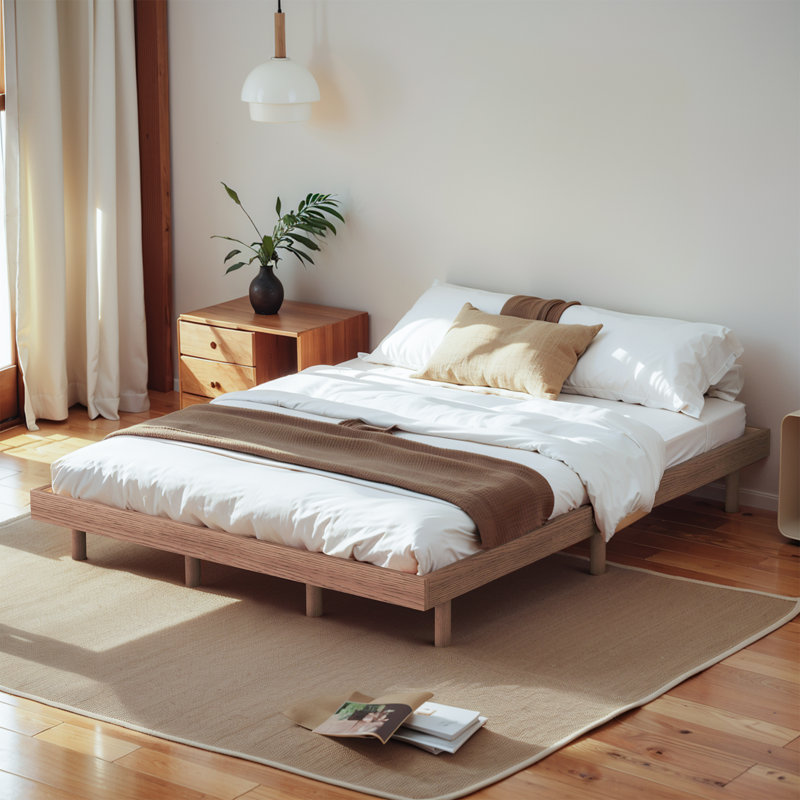 Sleek Modern Floating Platform Bed Frame, Walnut, Queen