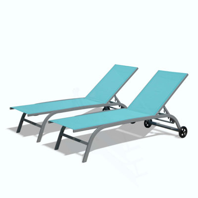 Ensemble de 2 chaises longues pour l'extérieur, chaises longues pour l'extérieur avec roulettes, chaises longues pour l'extérieur à 5 positions réglables, chaises longues pour piscine, patio, plage (2 chaises longues)