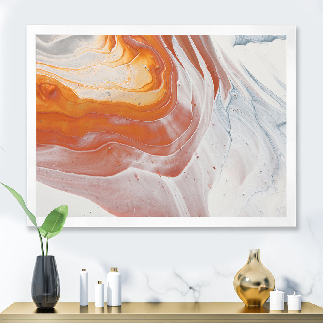 " Orange White And Grey Marble Art " Painting Print East Urban Home 