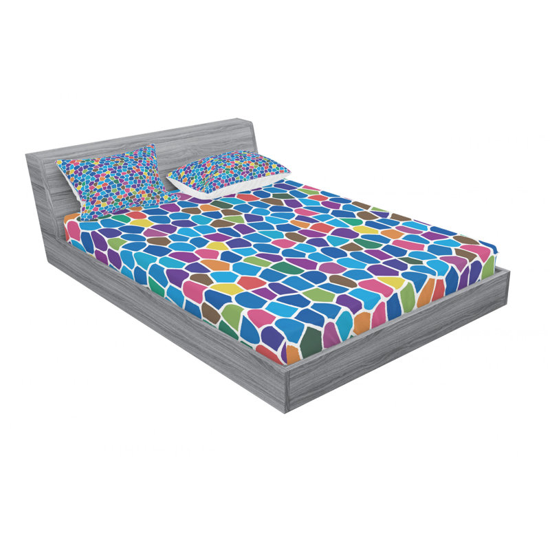 Microfiber Geometric Sheet Set, Full/Double Sheet Set with Fitted Sheet, Mosaic Grid Pixel Geometric