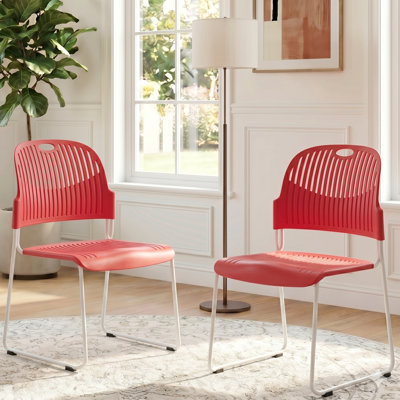 Fully Assembled Plastic Armless Stacking Chairs, Stackable Waiting Room Chairs Dining Chairs With Metal Frame, Conference Room Side Chairs for Indoor & Outdoor Use