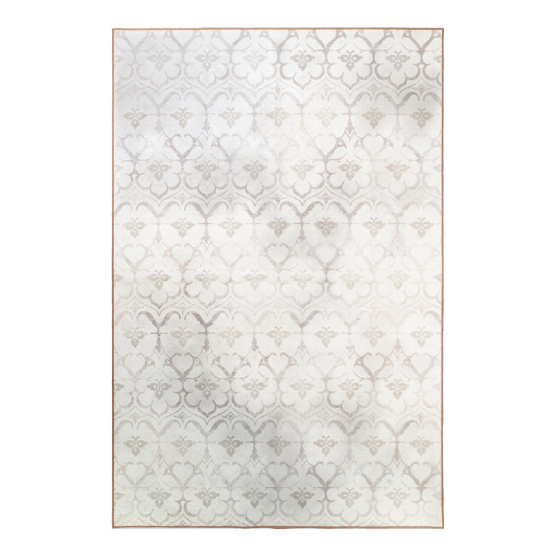  Leilani Damask Ivory Rectangle 6' X 9' Washable Area Rug