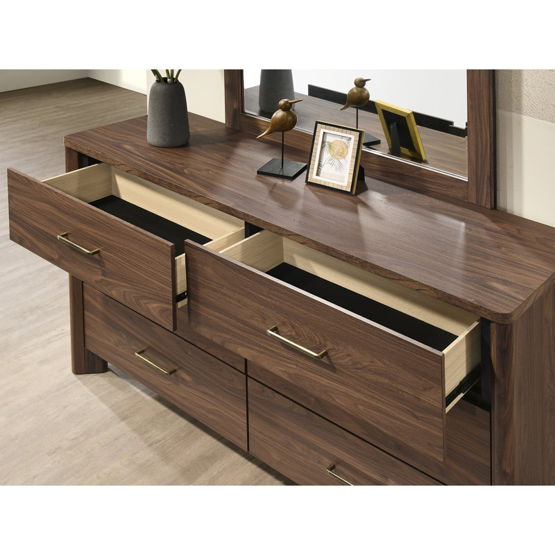Ensemble de chambre à coucher 5 pièces Mid-Century Modern, 5 Pcs: Bed, 2 Nightstands, Dresser, Mirror, King