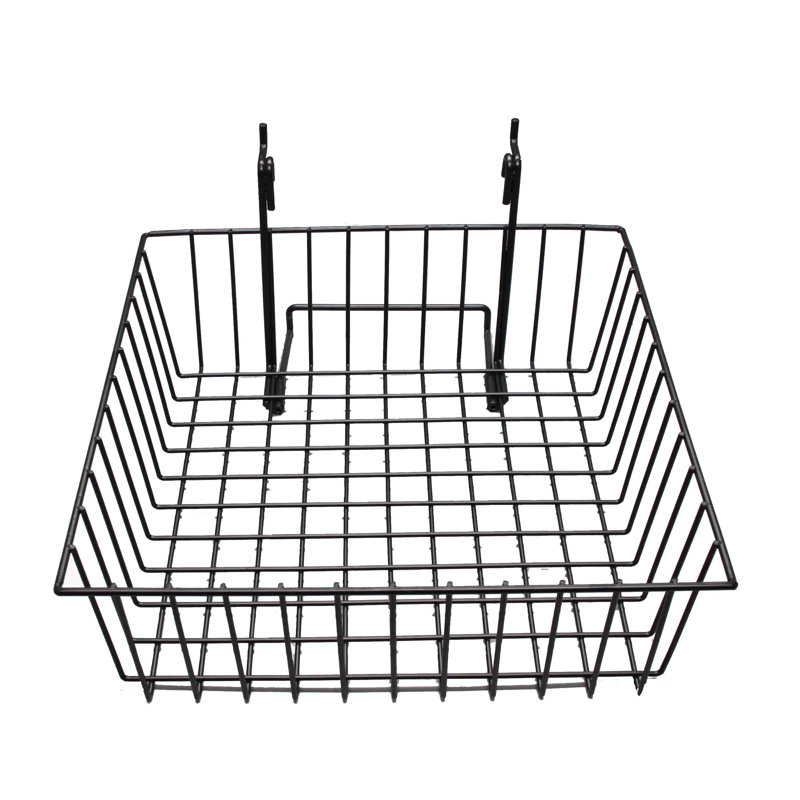 12" x 12" Metal Gridwall Basket W/ Hooks - Black