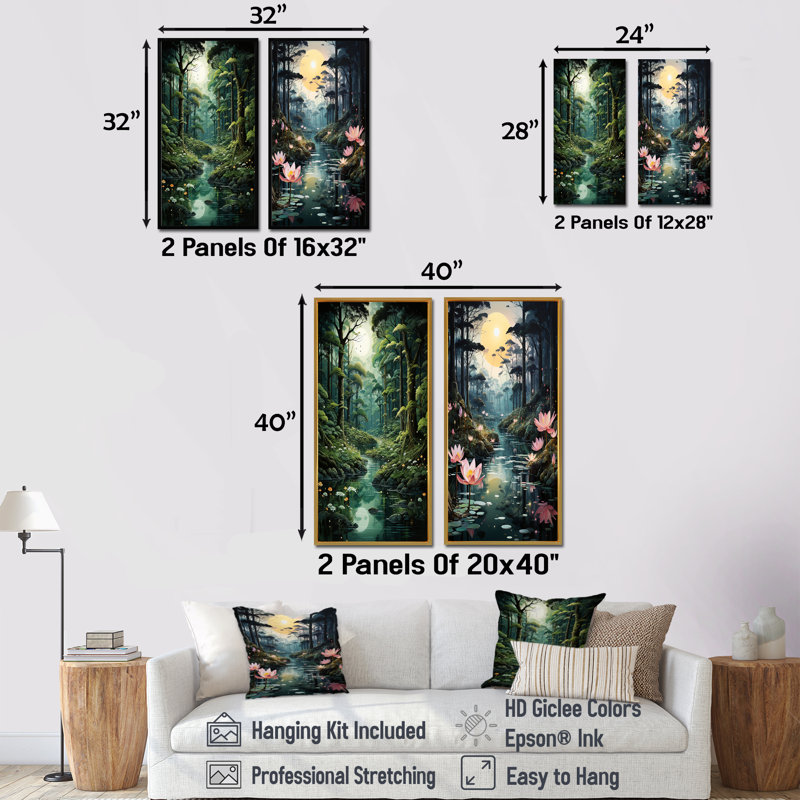 Deep River Into The Forest I - ensemble de 2 reproductions d'art mural forêt, H 28 po x l 25 po, Encadrement brun
