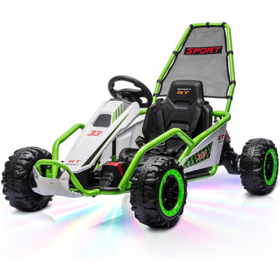 Kart à la dérive 24 V avec deux moteurs de 200 W, kart électrique avec roues durables et cadre en métal, jouet avec fonction musicale et lumières DEL pour enfants de 3 à 8 ans