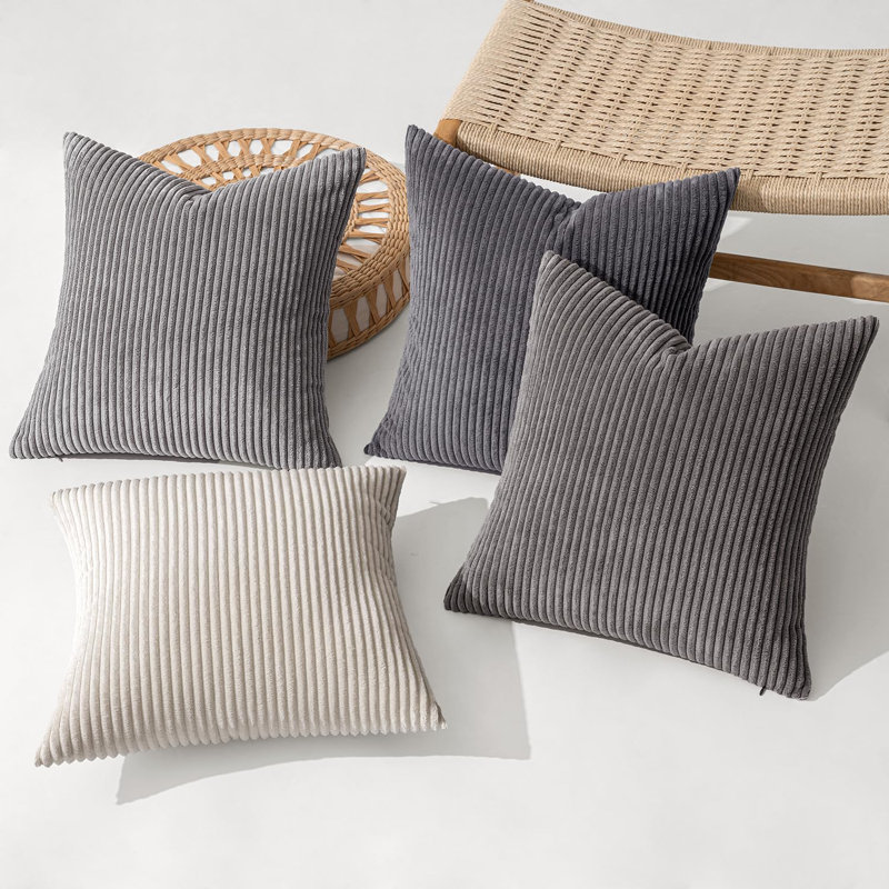 Paquet de 4 housses de coussin décoratives en dégradé de gris neutre 18 x 18 pouces Boho