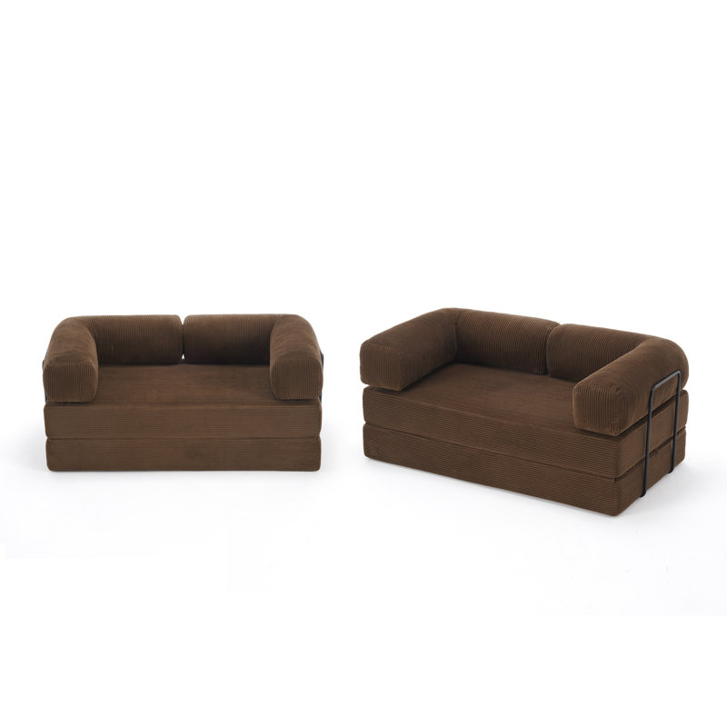 Upholstered Compression Brown Corduroy Convertible Sleeper Sofa Bed - Foldable Floor Couch With No Assembly (Set of 2), Brown