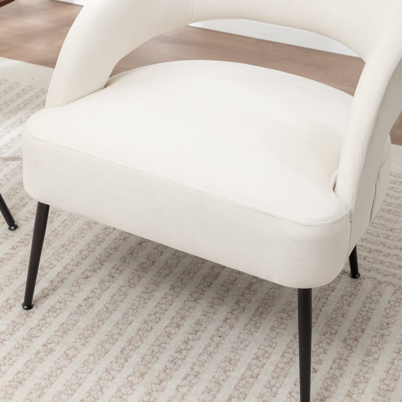 Mann Upholstered Velvet Armchair With Black Legs, Beige