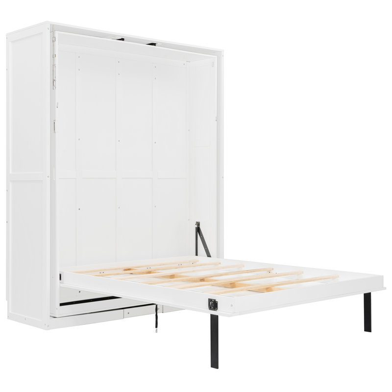 Grand lit rotatif, blanc, avec rangement caché, lit mural multifonctionnel pour petits espaces, rotation à 360 °, pièces blanches en bois et en métal, peu encombrant, look moderne, cadre