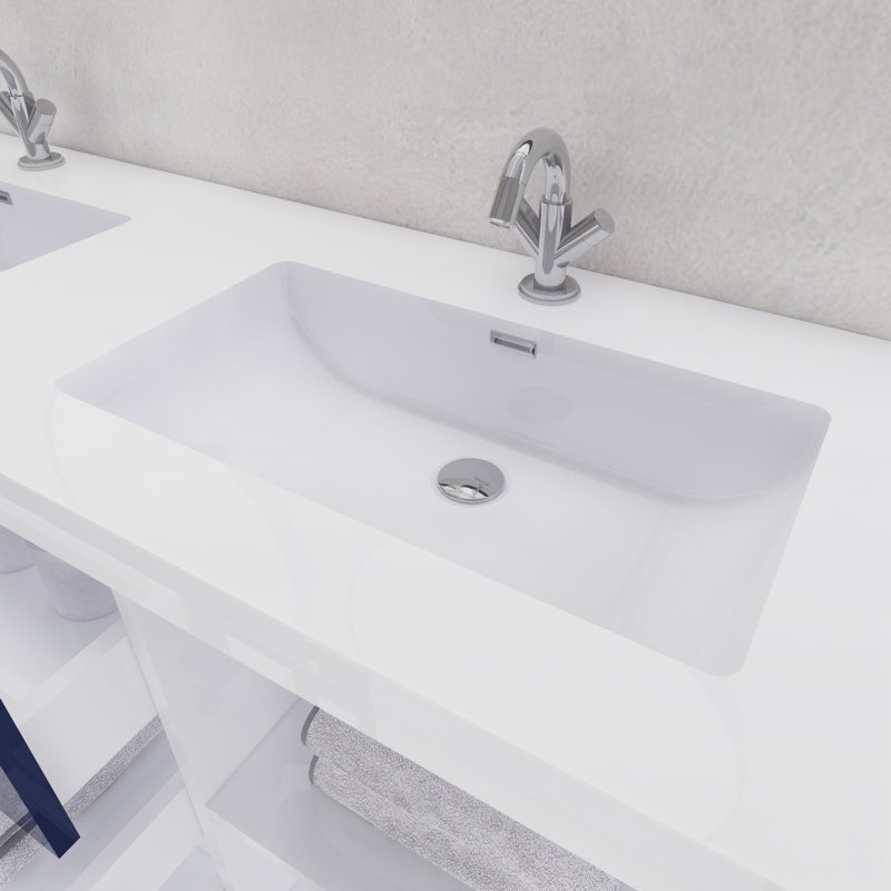 Eden 60" Double Sink Bathroom Vanity Set, Gloss White/Blue