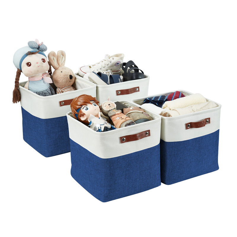 Fabric Bin Set, 11" H x 11" W x 11" D, Navy Blue/White
