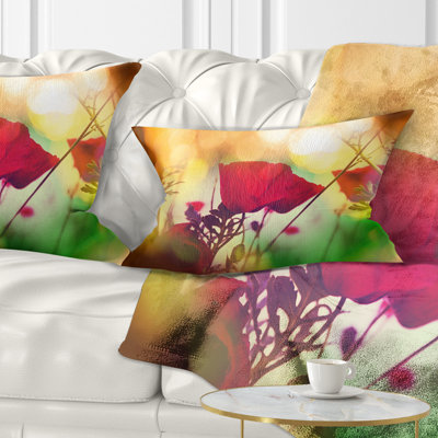 Fleurs de coquelicot avec fond bokeh - Coussin décoratif à imprimé floral