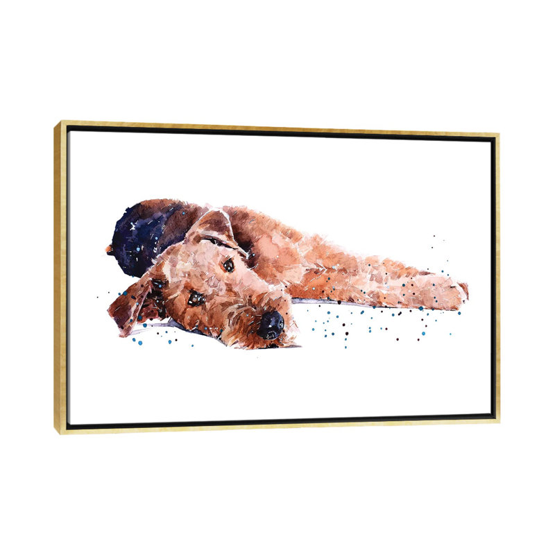 " Airedale I " by EdsWatercolours, No Mat, 18" H x 26" W x 1.5" D, Gold Framed Canvas