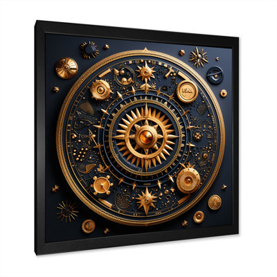 Ancient Compass Geometric In Gold And Blue - Abstract Geometric Wall Art