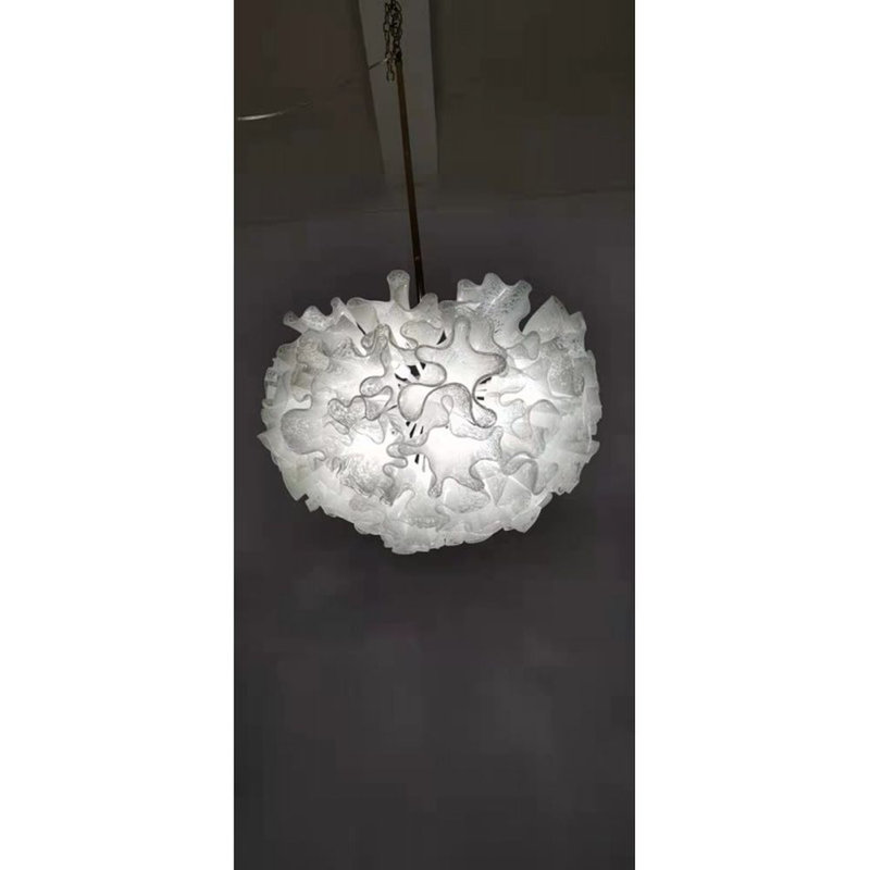 Lustre unique en verre Dahlia, Nickel poli, Turquoise, H 21 po x l 57 po x P 57 po