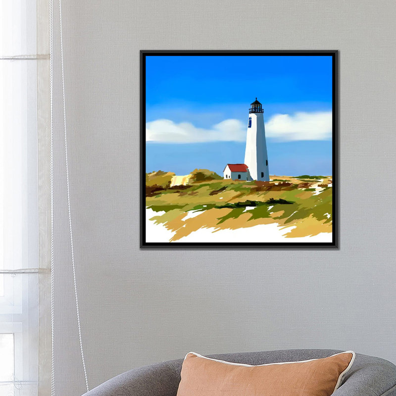 « phare scène iv », impression sur toile, H 18 po x l 18 po x P 1,5 po, Toile avec cadre noir, Pas de tapis