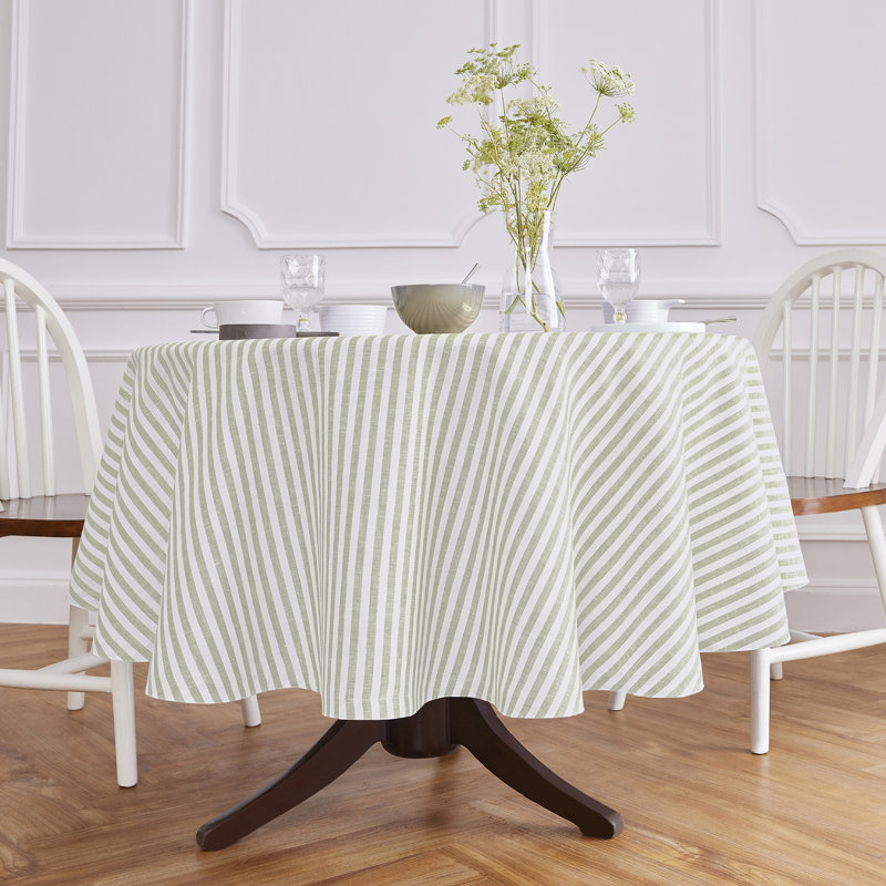 Amalfi Stripe - 100% Pure Linen Round Tablecloth, 70" Round, Black/White
