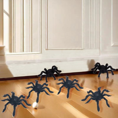 Ensemble de 6 décorations d'araignées noires d'Halloween, ensemble de 6 décorations d'extérieur araignée géante, grandes accessoires réalistes effrayants et poilus pour une décoration d'intérieur, d'extérieur et de fête effrayante, 49 po