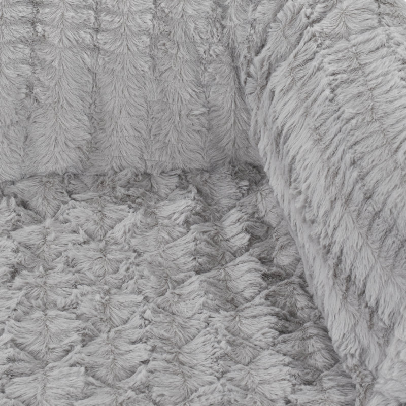 Large Gray Faux Fur 3-Sided Bolster Pet Bed Couch Protector