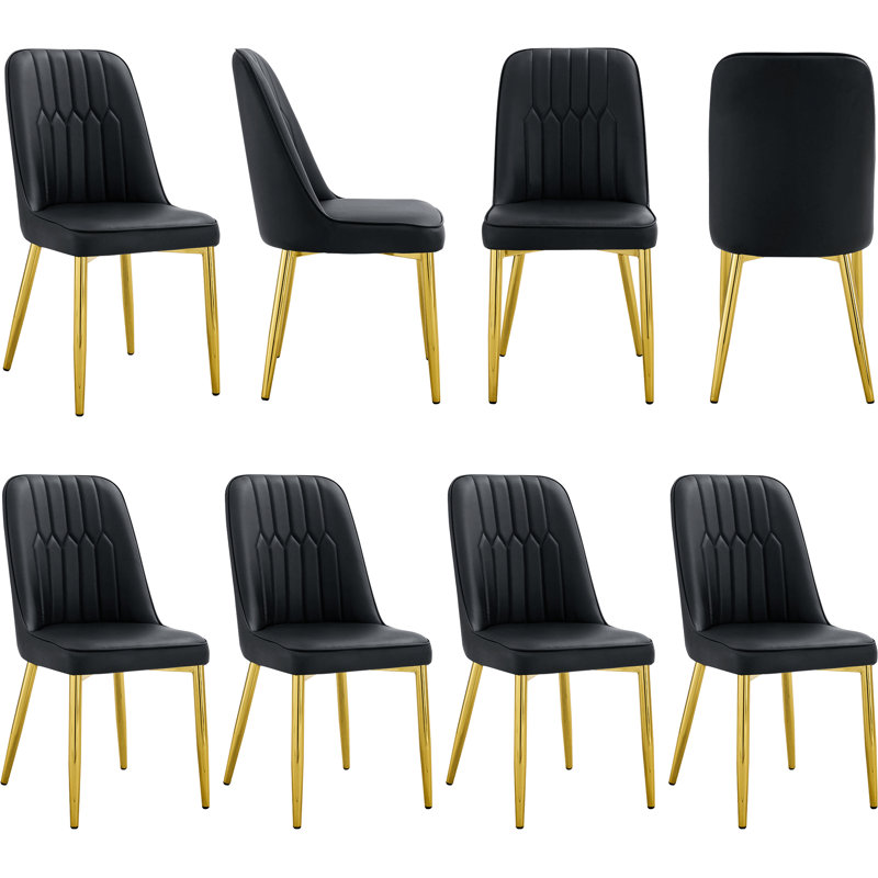 8 chaises de salle à manger, matériau en polyuréthane noir, pieds en métal, coussin de siège rembourré en éponge de conception moderne, pieds