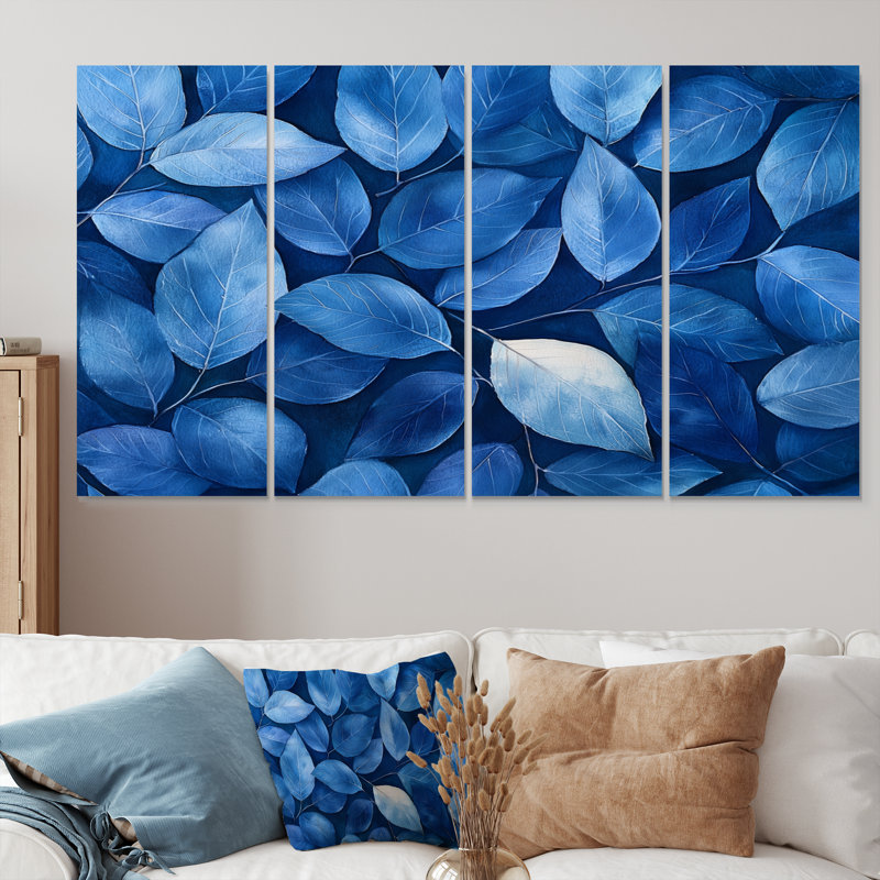Feuillage indigo feuillage II - feuilles, art mural - décoration murale traditionnelle, 4, H 28 po x l 48 po