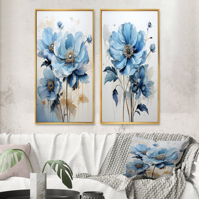 " Blue Minimalism Daisy Flower " 2 - Pieces