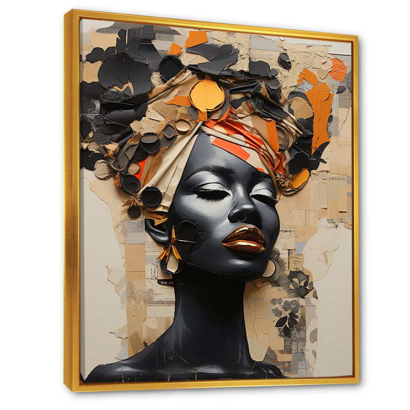 Minimalisme, mode féminine africaine, reproduction d'art sur toile, H 44 po x l 34 po, Cadre flottant doré