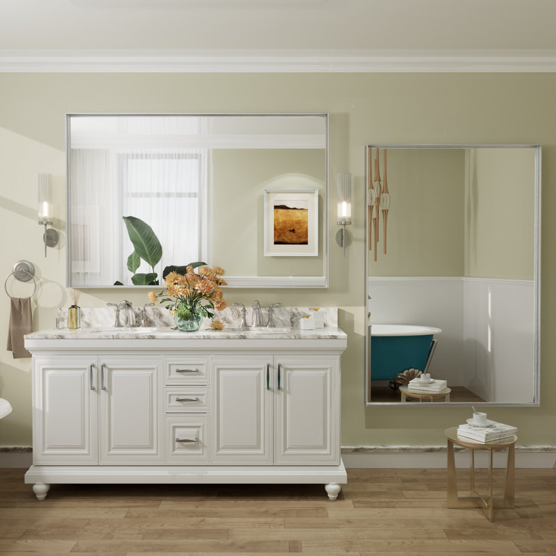 Miroir mural Aevar, 60 po x 40 po, Argent brossé