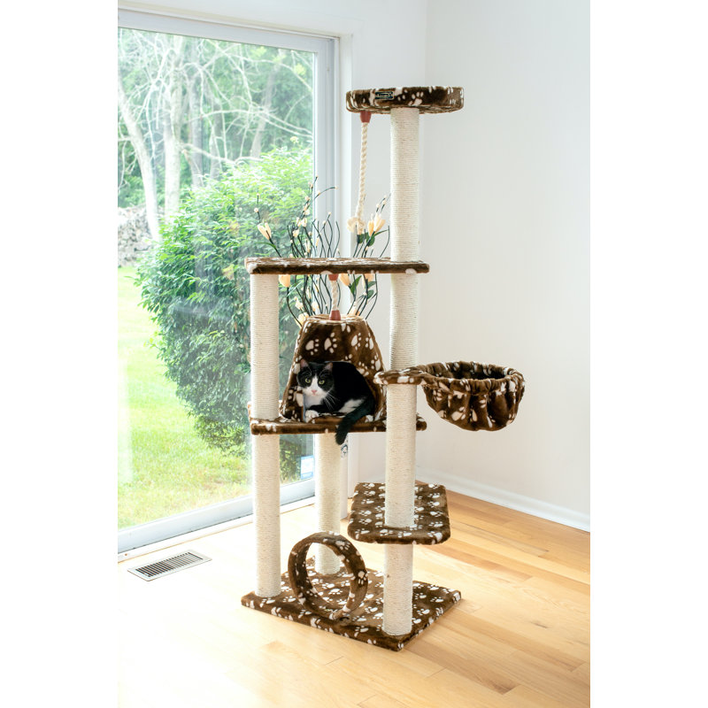 66'' Saddle Brown Faux Fur Cat Tree with Sisal Posts