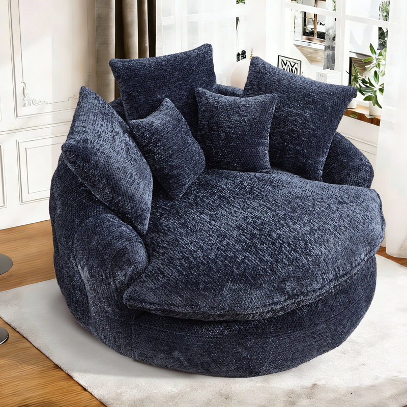55 inch boneless oversized round sofa chair, soft upholstered single accent chair for living room bedroom apartment, Blue